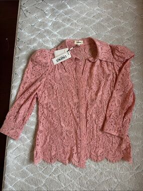 L'AGENCE Rose Lace Button-Down Shirt